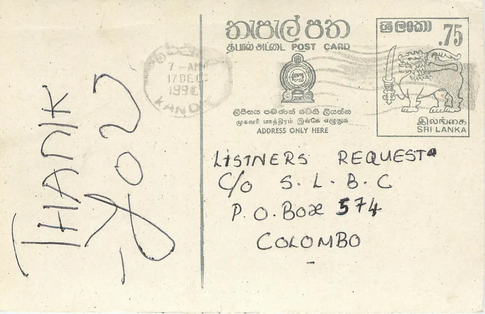 Natal Branco — Jim Reeves — Kandy — Correio Postal de Sri Lanka - Frente