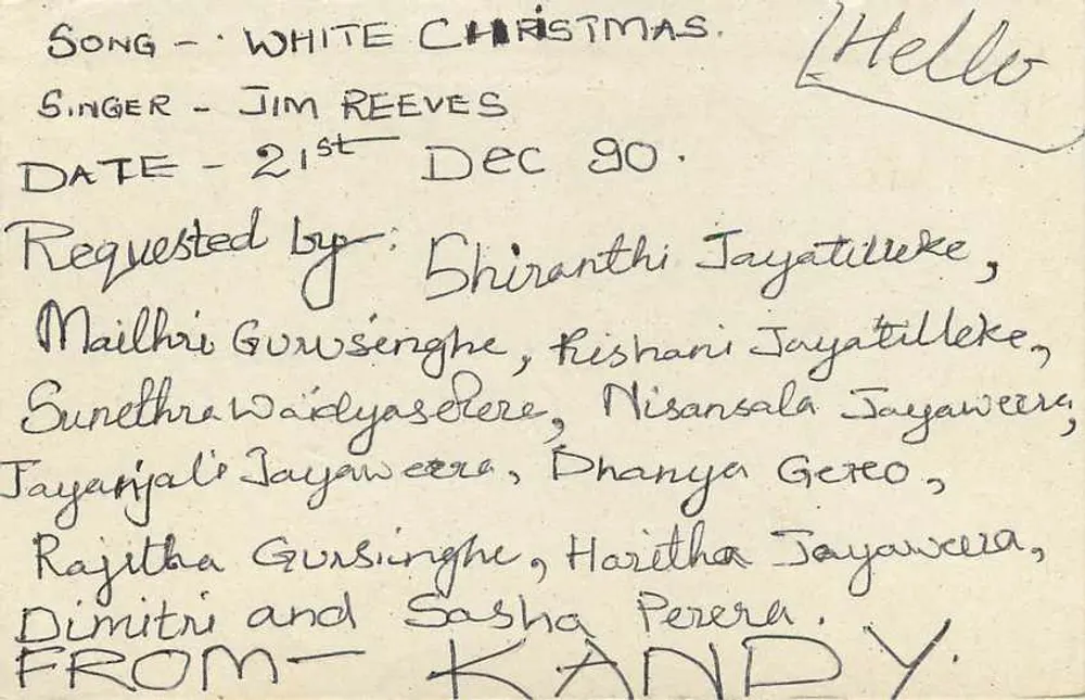 Natal Branco — Jim Reeves — Kandy — Correio Postal de Sri Lanka - Verso