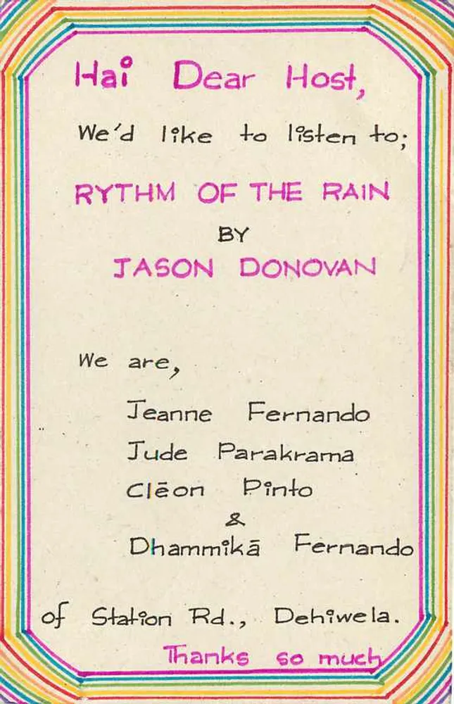 Ritmo da Chuva — Jason Donovan — solicitação de ouvintes — Sri Lanka - Verso