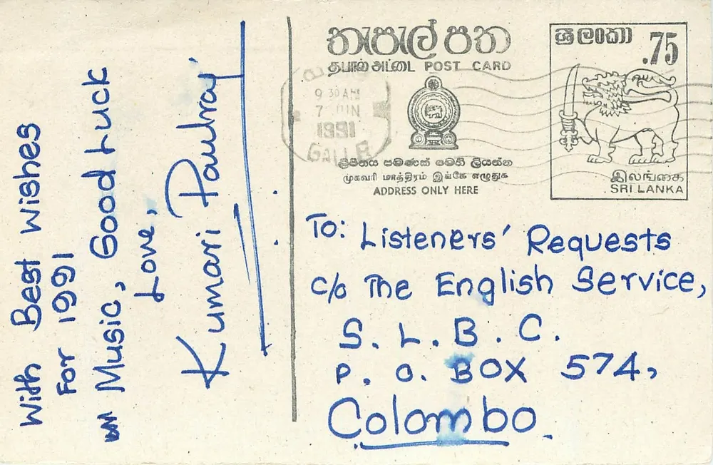 Carte postale Sri Lanka — Souhaits musicaux pour 1991 — éditeur non visible - Recto