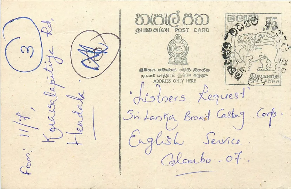 Listner's Request — Londres Boys — Carta Postal do Sri Lanka - Frente