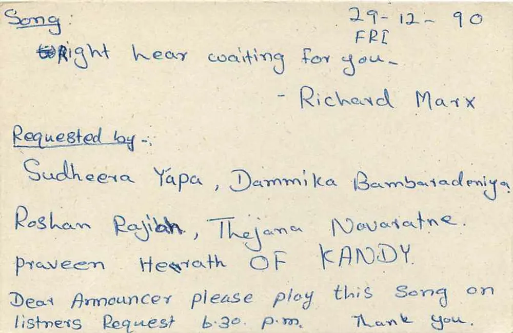 Sri Lanka — solicitação de difusão de uma música — editor desconhecido - Verso