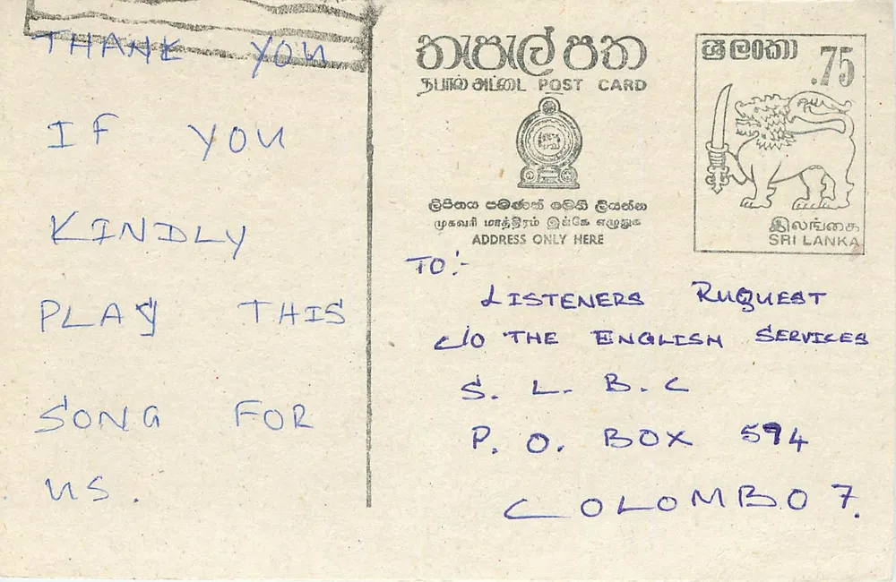 Carta postal do Sri Lanka — solicitação de música — editor Sri Lanka Post Card - Frente