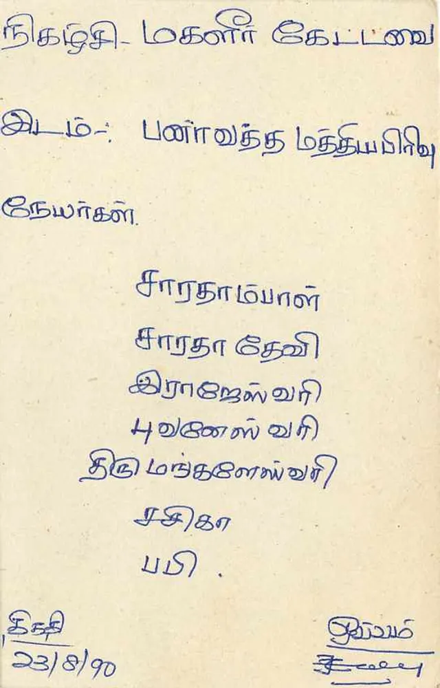 Colombo — carta postal tamil com selo do Sri Lanka - Verso