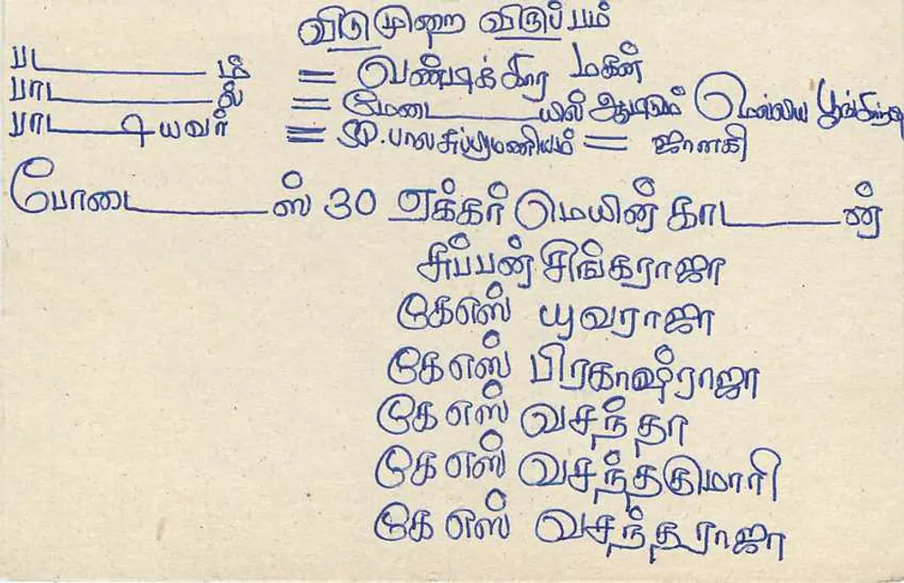 Carta postal Sri Lanka — texto em tâmil — selo de 75 centavos com carimbo - Verso