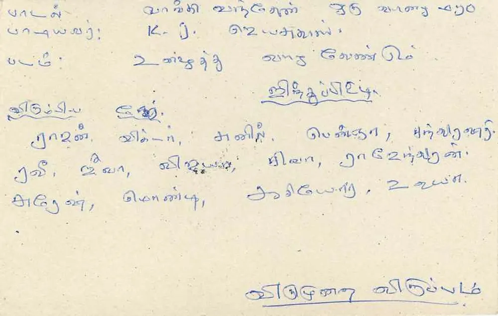 Carta postal de Ceylan — texto em tâmil — editor desconhecido, número de série não visível - Verso