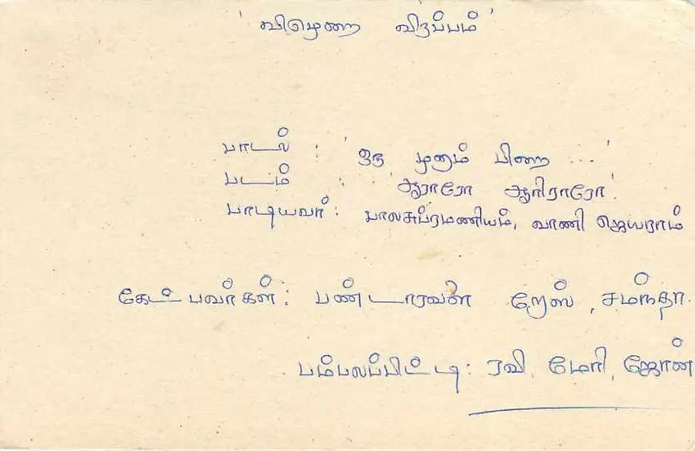 Sri Lanka — cartão postal com selo e texto em tâmil - Verso