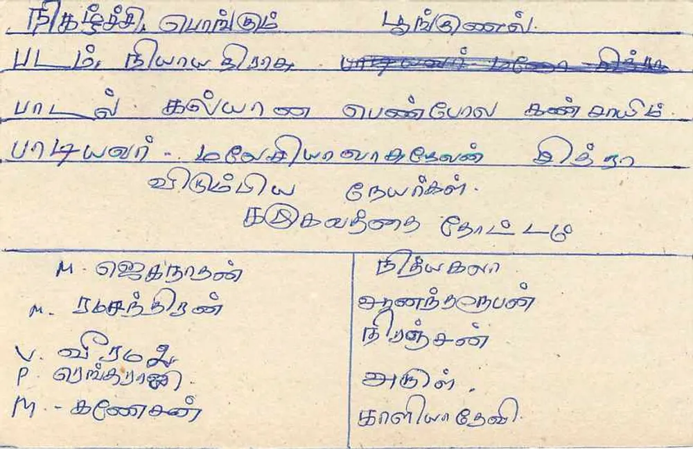 Sri Lanka — cartão postal com selo e escrita em tâmil - Verso