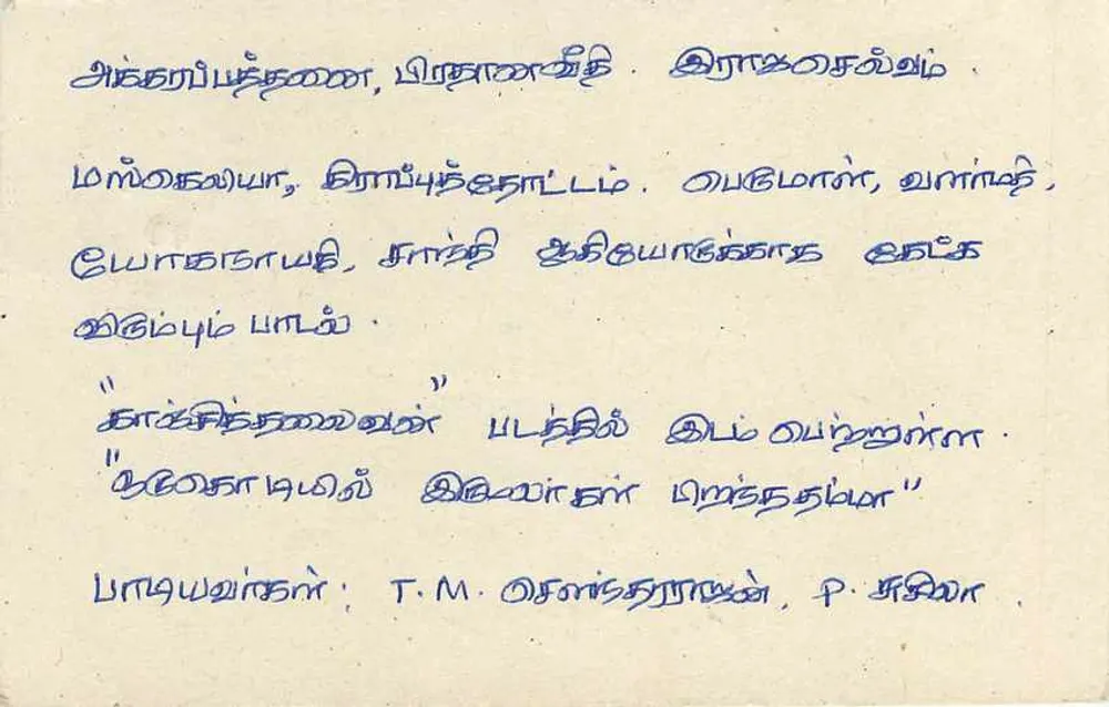 Sri Lanka — tarjeta postal con texto en tamil — editor Sri Lanka Post - Reverso