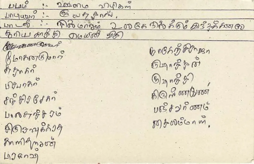 Sri Lanka — cartão postal com selo de 75 centavos e texto em tamil — editor desconhecido - Verso