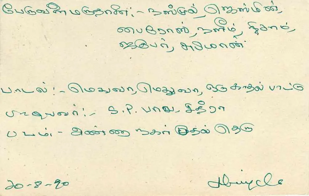 Carta postal Sri Lanka — texto em tâmil — editor desconhecido, número de série não visível - Verso