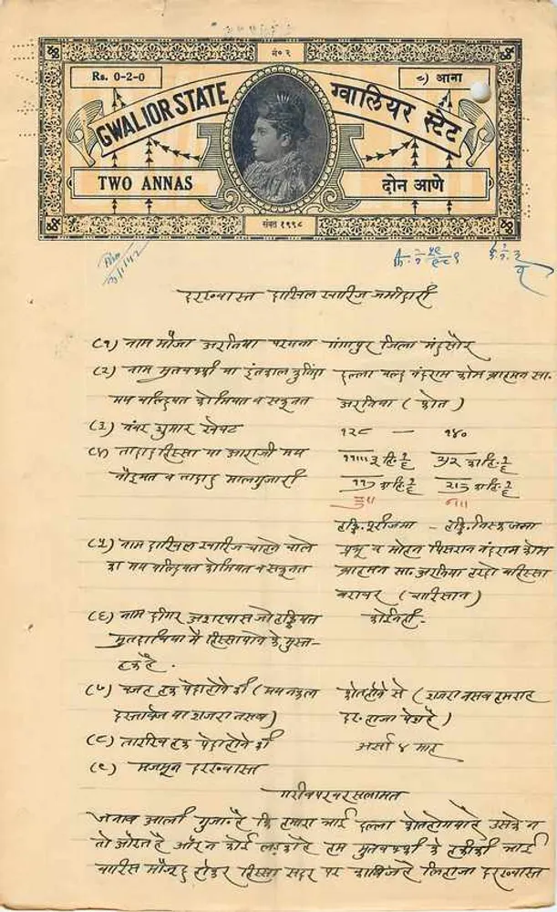 Gwalior State — Zwei Annas — Verlag unbekannt, Seriennummer 264115 - Vorderseite