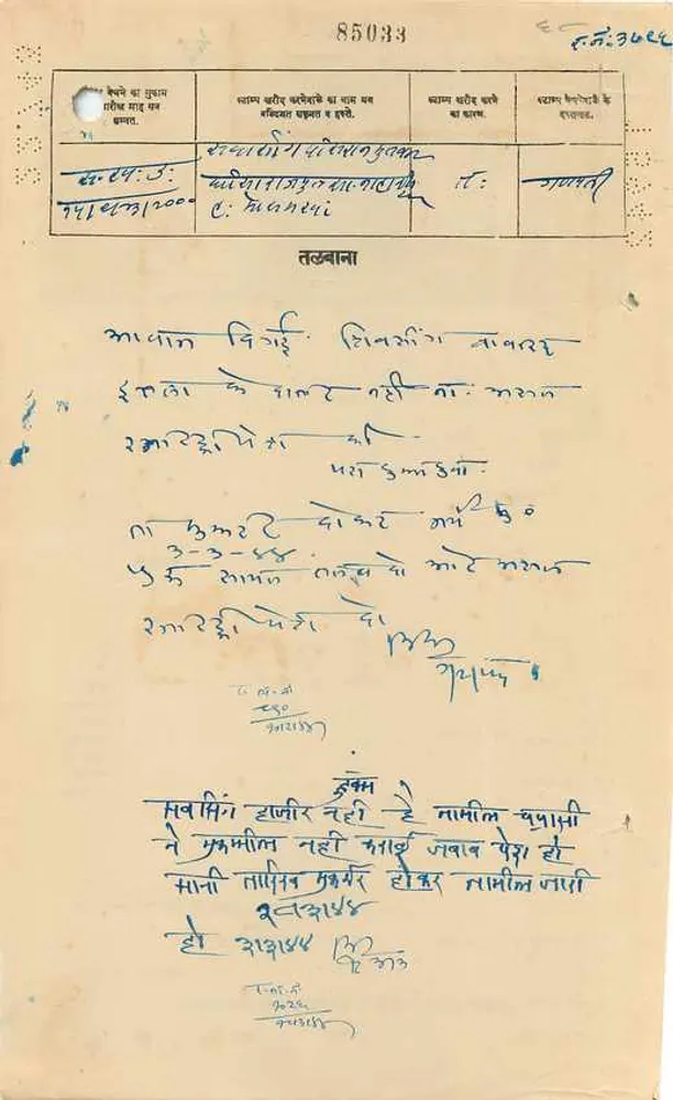 Gwalior State — Sechs Annas — Unbekannter Verleger, Seriennummer 85033 - Rückseite