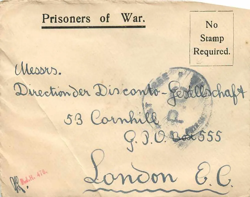 Camp de Aliens Knockaloe — Ilha de Man — envio aos Prisioneiros de Guerra em Londres - Verso
