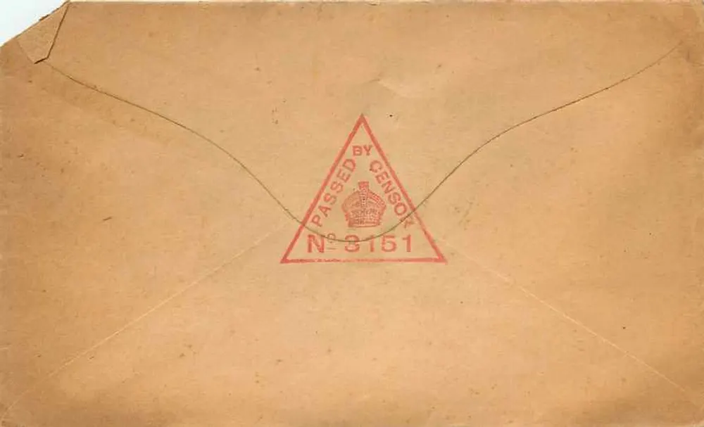 El Ferdan — Carta postal militar — Cachet de censura e carimbo postal CAT X 30 MY 16 - Verso