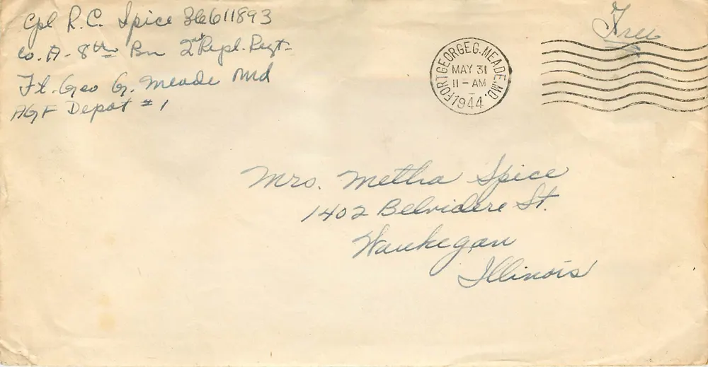 George Meade, Maryland — lettre à Mrs. Mettha Spice, Illinois — timbre et cachet postal - Recto