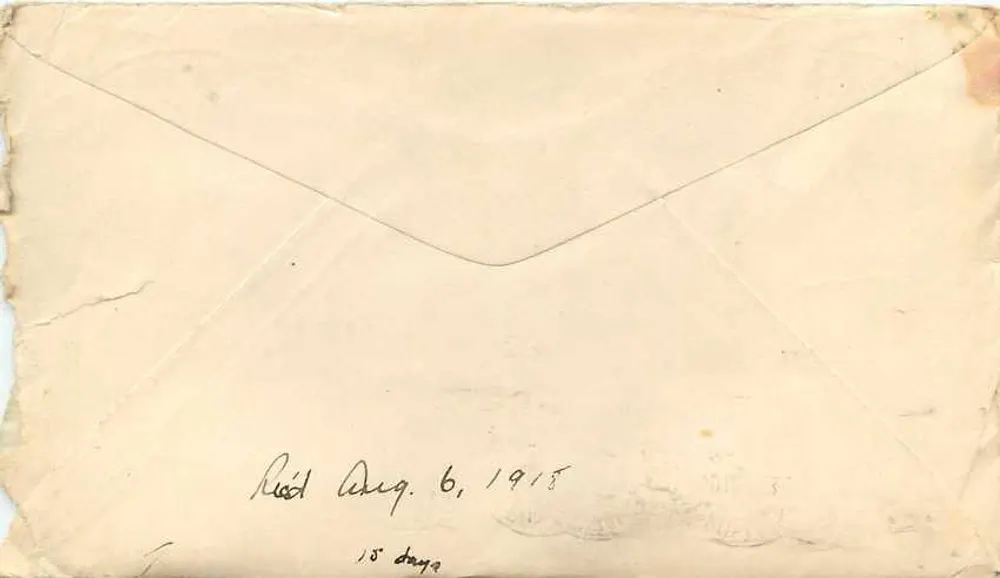 Carta postal militar — 1º Batalhão 329º Infantaria — Estados Unidos — datada 6 de agosto de 1918 - Verso