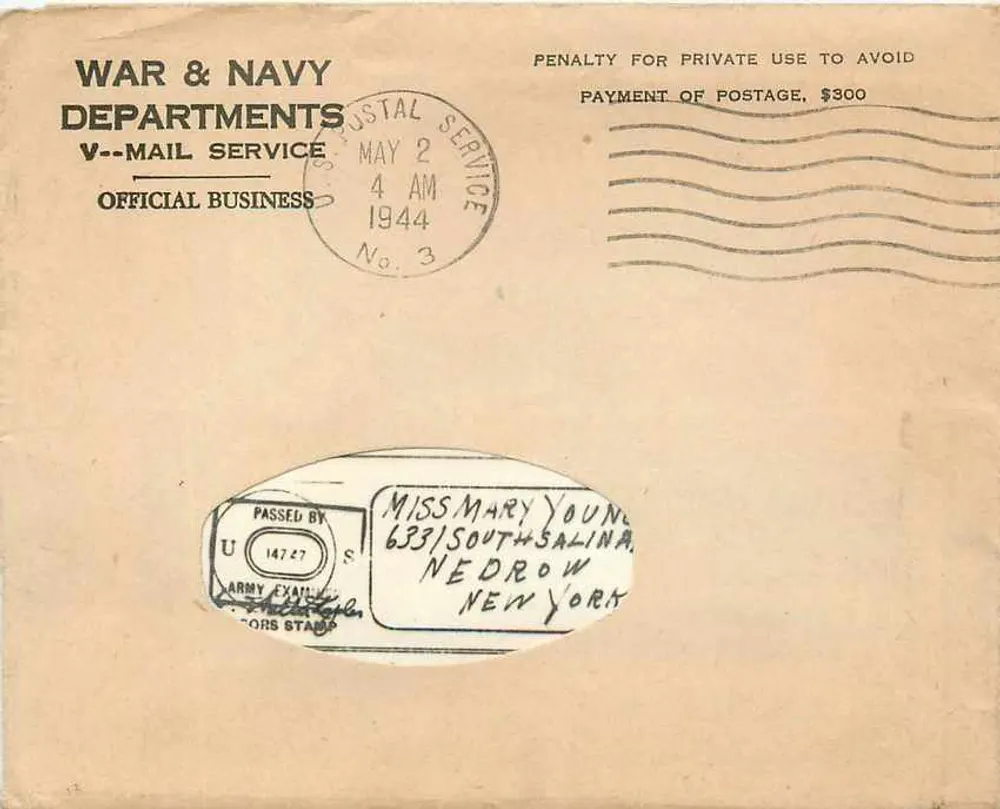 Amerikaans militair dienst — V-Mail — uitgever U.S. Postal Service, nr. 3 - Voorkant