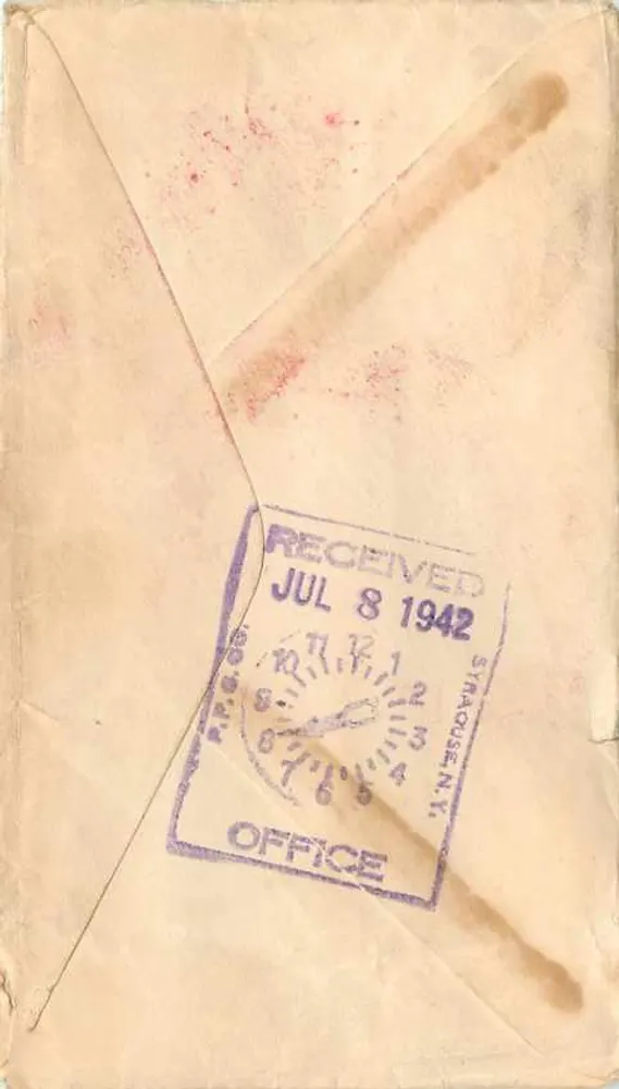 Cartão postal militar — U.S. Army Air Forces, base de San Francisco — destinado a Syracuse, New York — datado de maio de 1942 - Verso