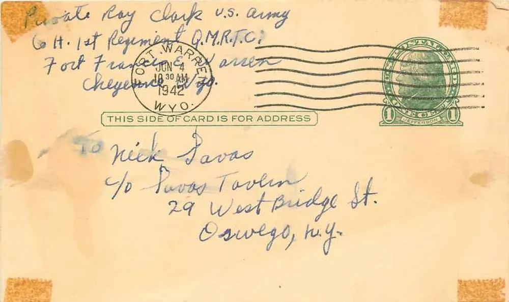 Fort Francis, Wyoming — karta pocztowa wojskowa — wydawca nieznany, numer seryjny nie widoczny - Awers