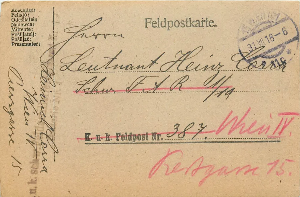 Feldpostkarte — Feldpost Nr. 387 — Wehr IV — gedateerd 31 VII 18-6 - Voorkant