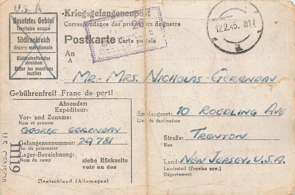 Kamp van oorlogsgeweldelingen van Bad Orb — M. Stammlager IX B — George Gerenday — gedateerd 23-06-45 - Voorkant