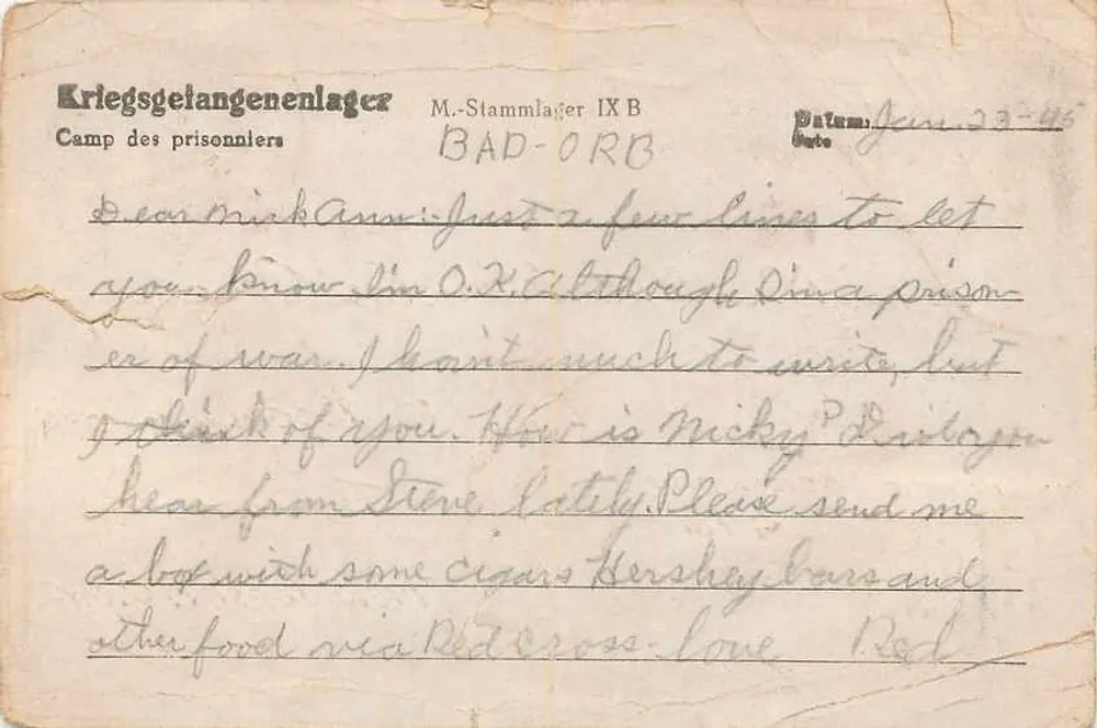Kamp van oorlogsgeweldelingen van Bad Orb — M. Stammlager IX B — George Gerenday — gedateerd 23-06-45 - Achterkant