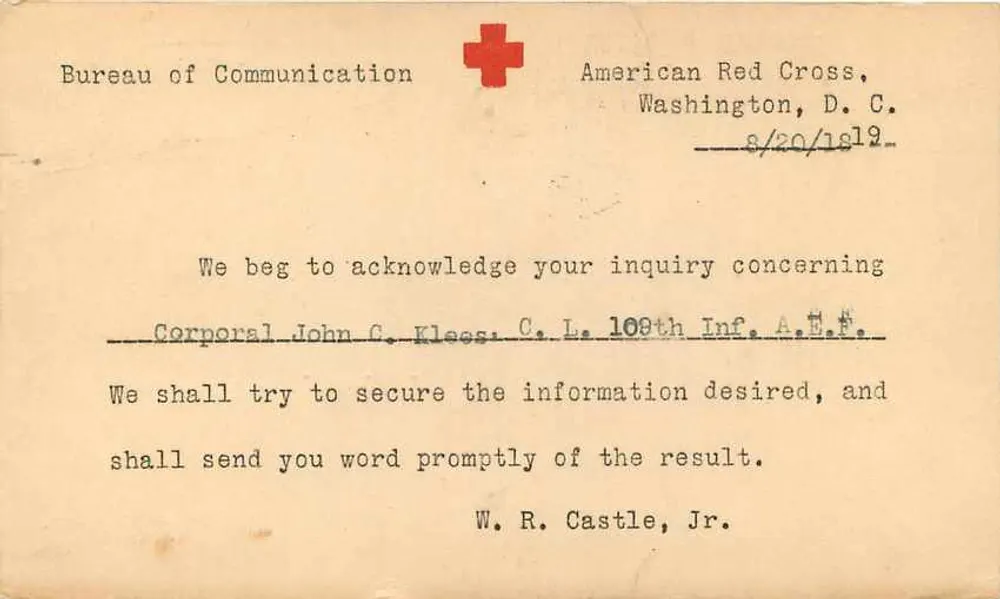 Ansichtskarte der American Red Cross — Washington D.C. — 1918 - Rückseite