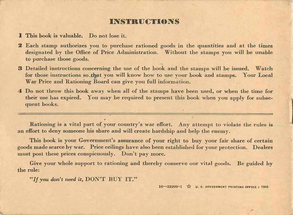 Livro de Ração de Guerra Número 3 — David C. Coon — Estados Unidos da América, Office of Price Administration - Verso