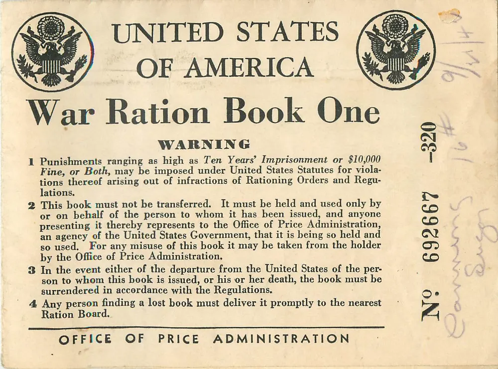 Estados Unidos da América — Livro de Racionamento de Guerra Um — Office of Price Administration - Frente