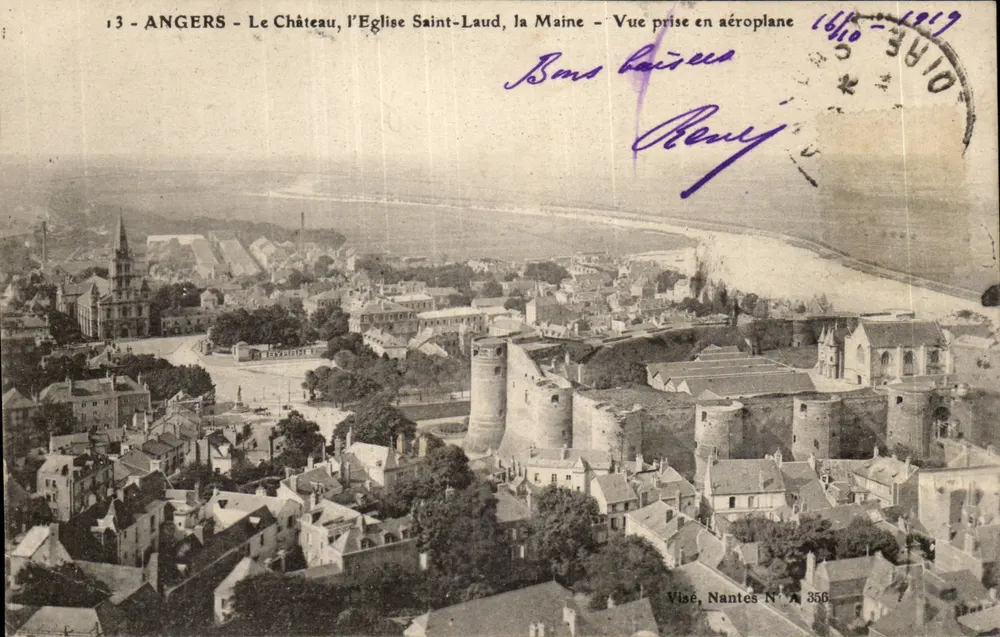 Angers - Das Schloss, die Kirche Saint-Laud, der Fluss Maine - Aufnahme aus einem Flugzeug - Visé, Nantes N° 356 - Vorderseite