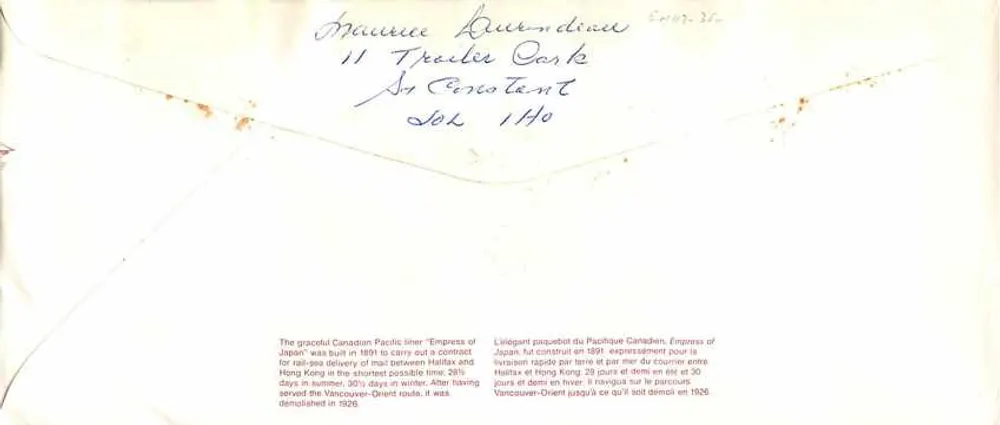 Empress of Japan — Pacific Canadian Steamship — Canada 34 - Back