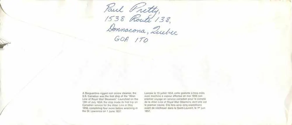 O S.S. Canadian — primeiro navio a vapor da Royal Mail Steamers — Canadá 37 - Verso
