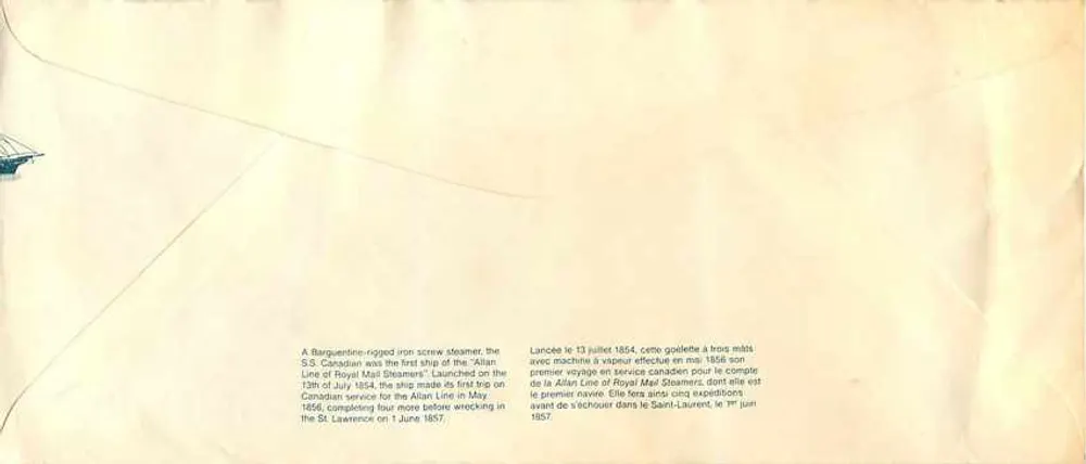 S.S. Canadien — First Screw-Powered Ship of the Royal Mail Steamer — Publisher Canada Post - Back