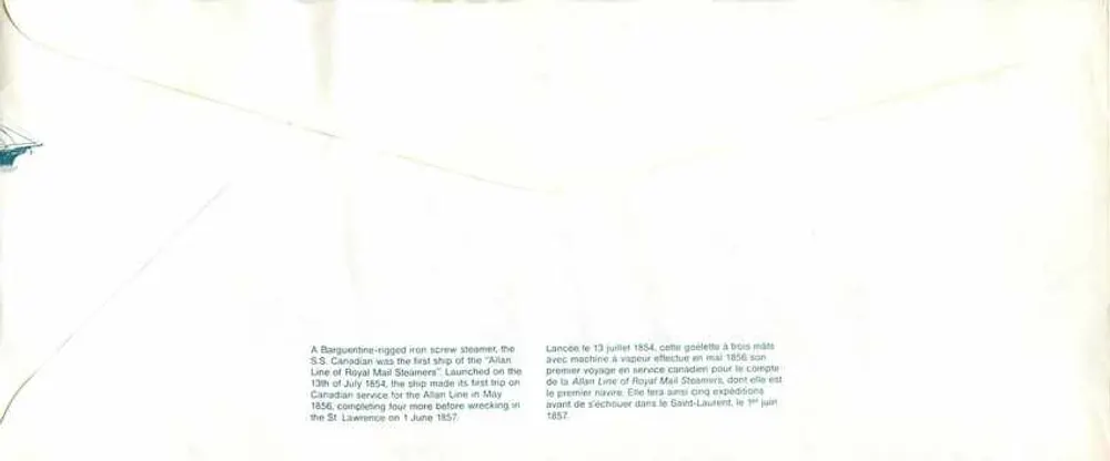 S.S. Canadien — Primeiro navio a vapor da Royal Mail Steamers — Editor: Canada Post - Verso