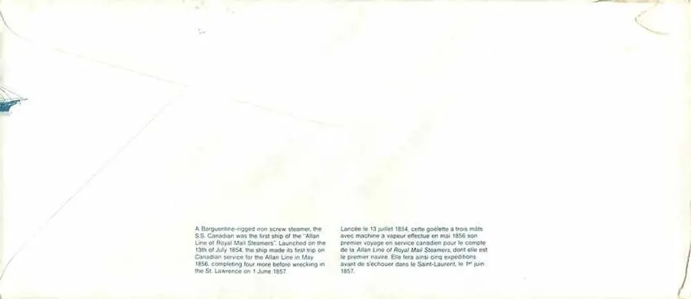 S.S. Canadian — primeiro navio a vapor da linha Allan — editor Canada Post - Verso