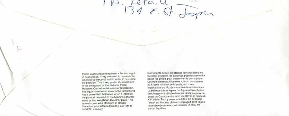 Balancinhas postais canadenses — Museu Nacional dos Correios — Canada 40 - Verso