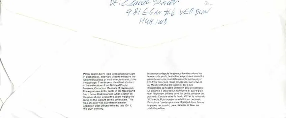 Balances postales — Musée canadien de la civilisation — editor não visível - Verso