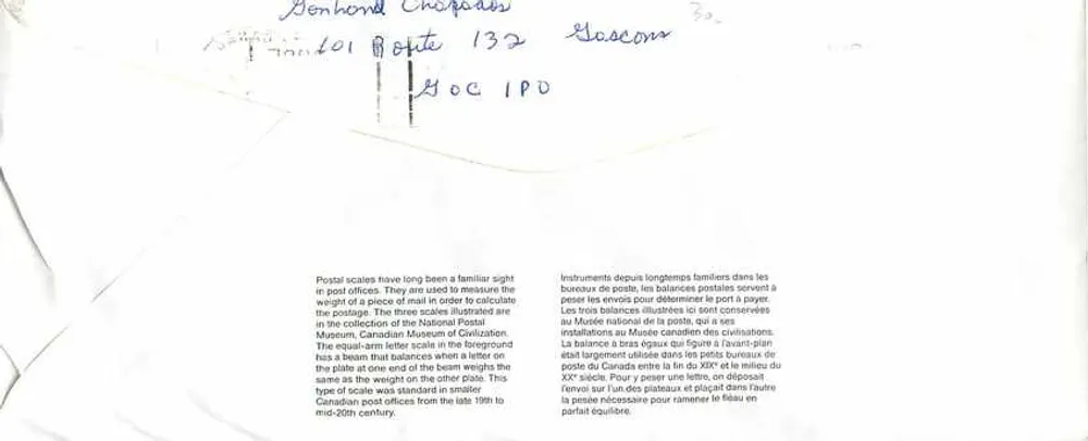 Bilance postali — Musée canadien de la civilisation — Canada Post - Verso