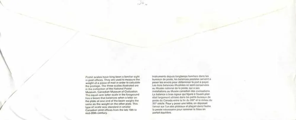 Bilance postali — Museo canadense della civiltà — Canada Post - Verso