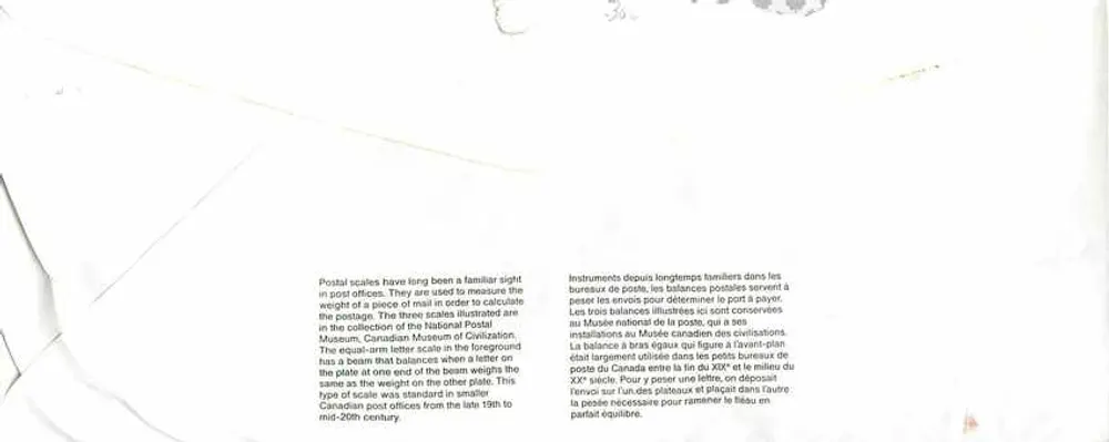 Bilance postali — Museo nazionale delle poste — Canada — 1991 - Verso