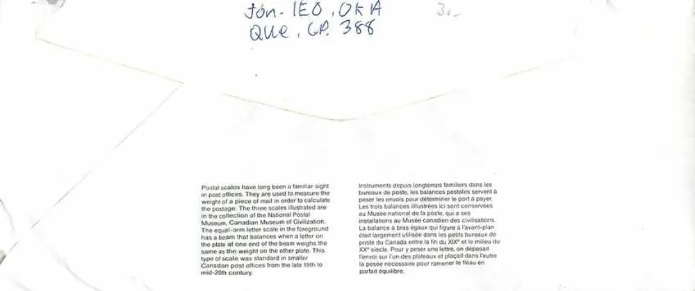 Bilance postali — Museo canadense della civiltà — Canada - Verso