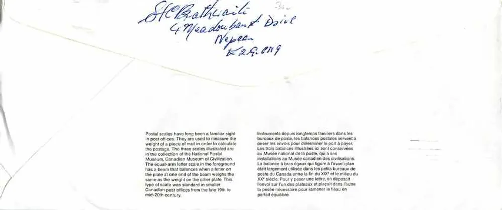 Balancinhas postais — Museu Canadense da Civilização — Canadá 40 - Verso