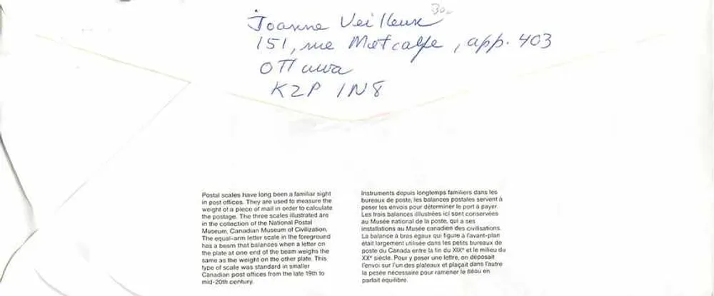 Bilance postali — Museo canadense delle civiltà — Ottawa - Verso