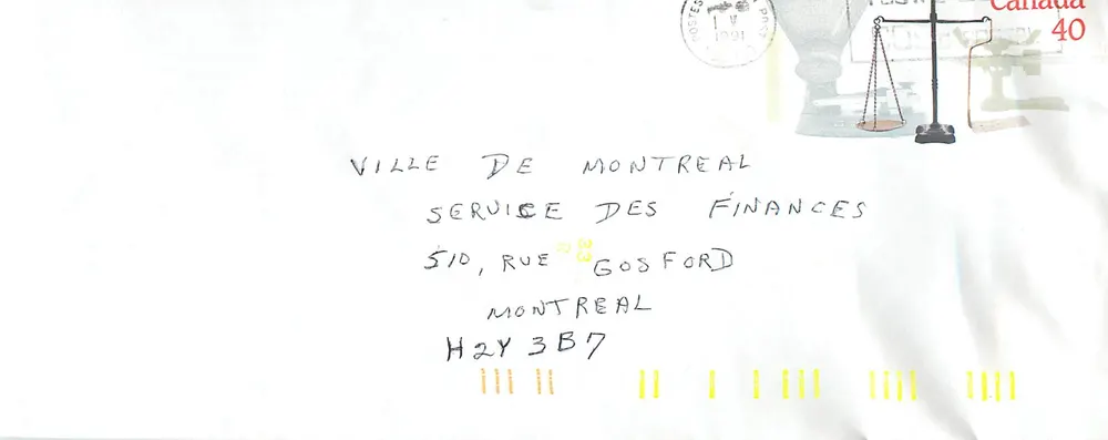 Balances postais — Museu Canadense da Civilização — Cidade de Montreal, Serviço de Finanças - Frente