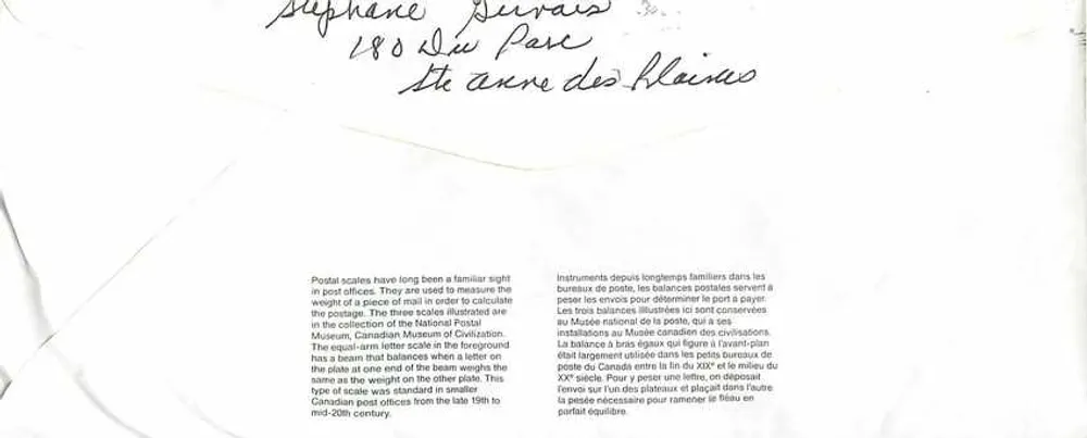 Balancinhas postais — Museu Nacional das Civilizações — Canadá - Verso