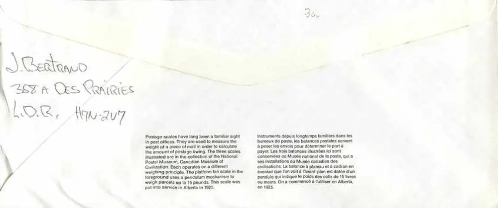 Bilance postali — Museo canadense della civiltà — Canada 39 - Verso