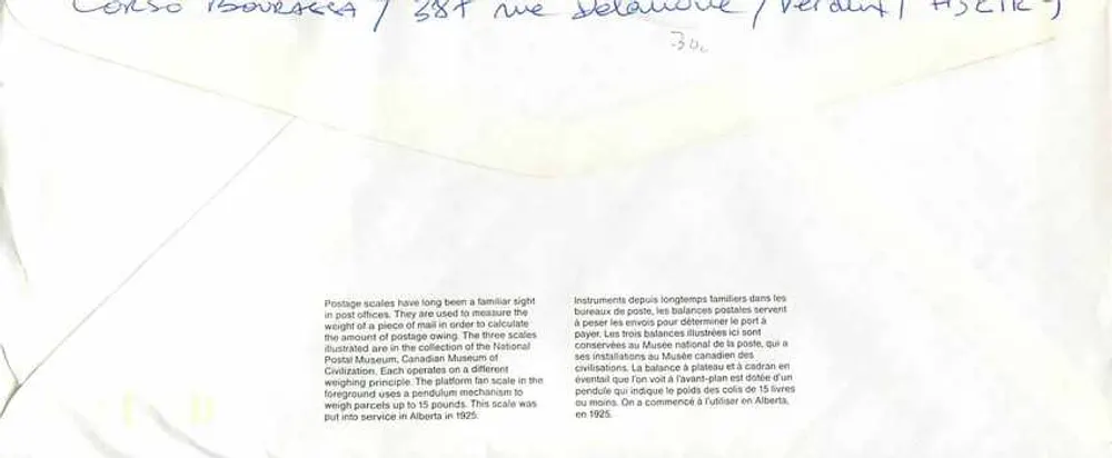 Balancinhas postais — Museu Nacional da Correios — Canadá 39 - Verso