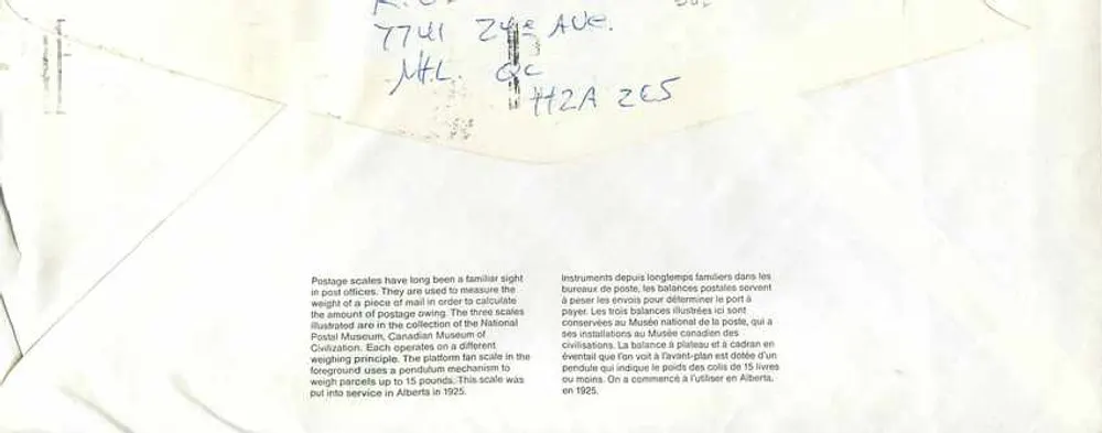 Balanzas postales — Museo nacional de civilizaciones — Canadá - Reverso