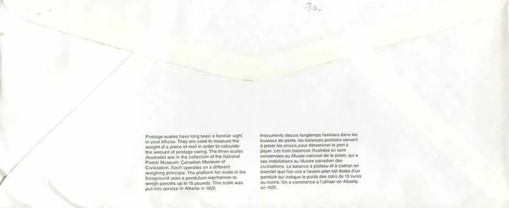 Balanzas postales — Museo postal canadiense — editor: CJ DATTON - Reverso
